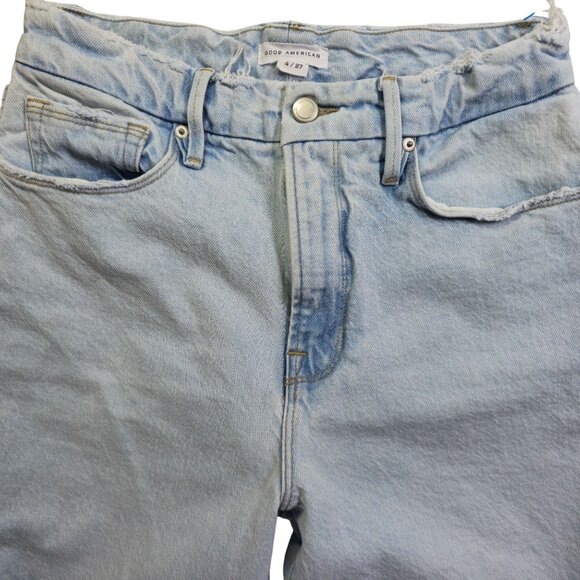Good American Distressed Light Wash High-Rise Jeans 4/27 Cotton & Elastane - Picture 1 of 10